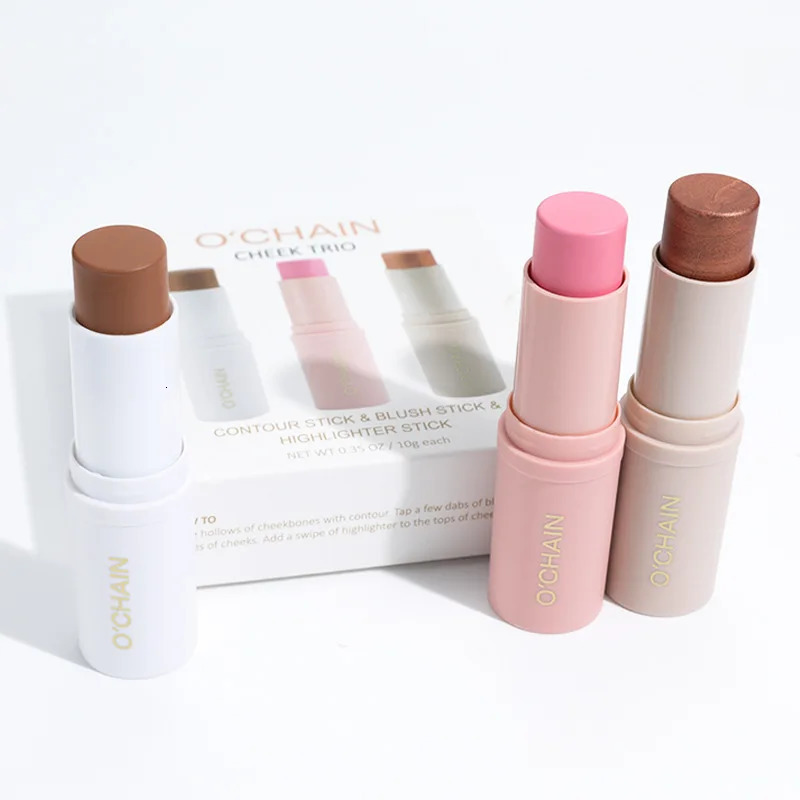 3Pcs Highligter Blush Contour Makeup Stick Face Brown Bronzer Contour Stick Face Foundation Makeup Pen Lasting Smooth Contour 240412