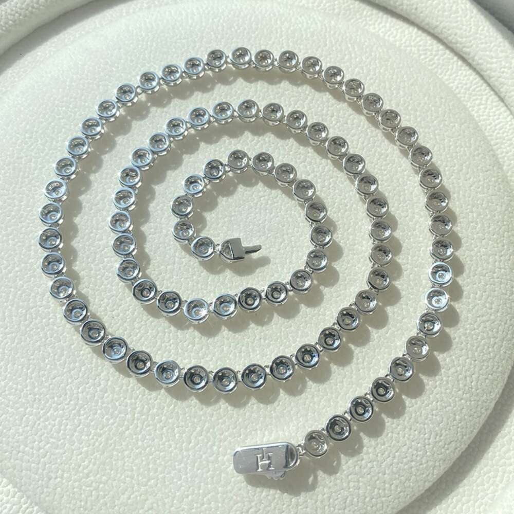 Iced Out Moissanite Chain 5mm Round Tennis Cluster Link Chain Sterling Silver 925 Moissanite Diamond Necklace for Men Women