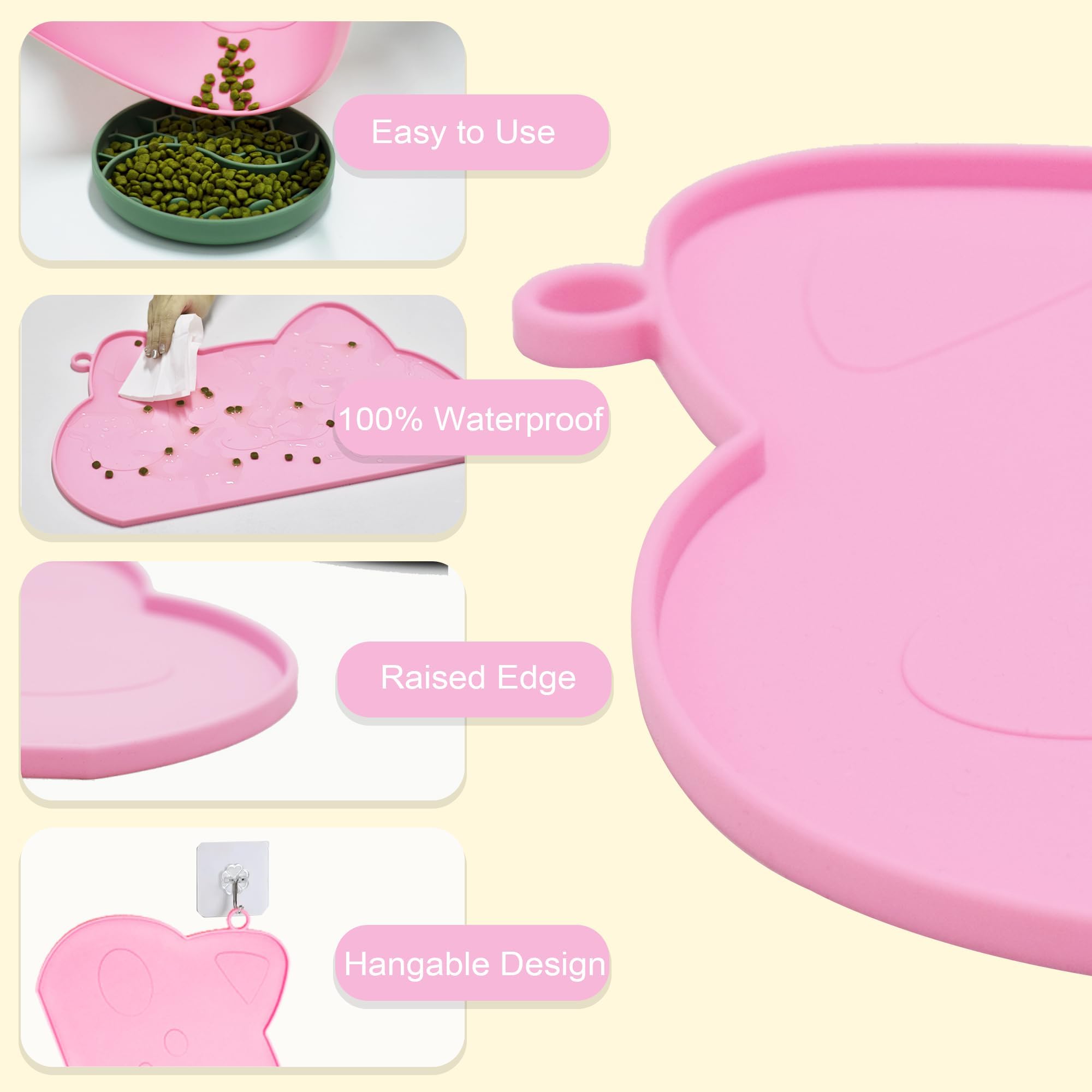 Bikabpet ors Waterproof,Thicker Cat Non-Slip,Dog Bowl Mats Food and Water,Pet Feeding Mat Silicone,Raised Edges to Prevent Tray for Dog Bowls