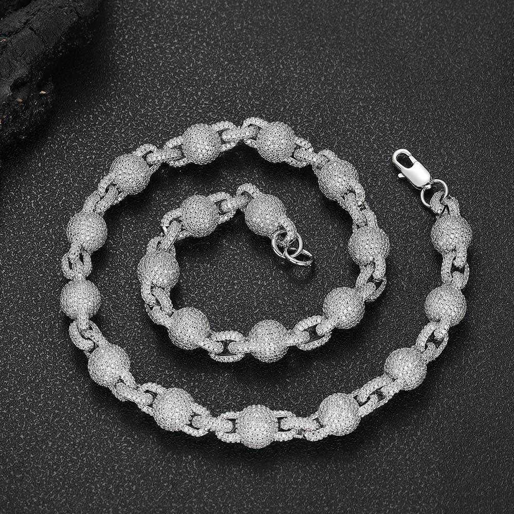 Hip Hop Round Bead 3d Design Chains Men Necklace Moissanite Diamond Vvs Hand Setting 925 Sterling Silver