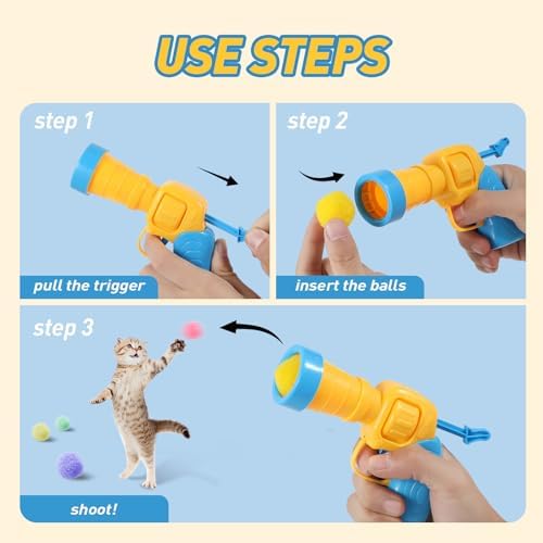 JPTECY Cat Ball Toy Launcher Gun 34pcs Cat Toys for Indoor Cats Interactive Cat Toy Kitten Toys Cat Balls Fetch Toy Cute Cat Toys Cat Ball Launcher, C