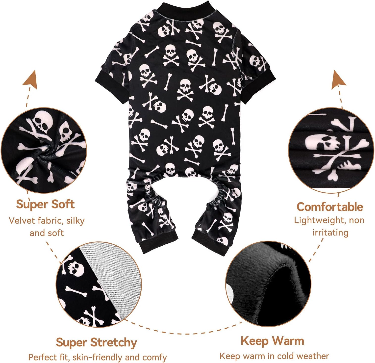 Pamas Halloween Onesie Short Plush Pjs Skull&Crossbones Super Soft and Stretchy Dog Jammies for Large Dogs (L) Black