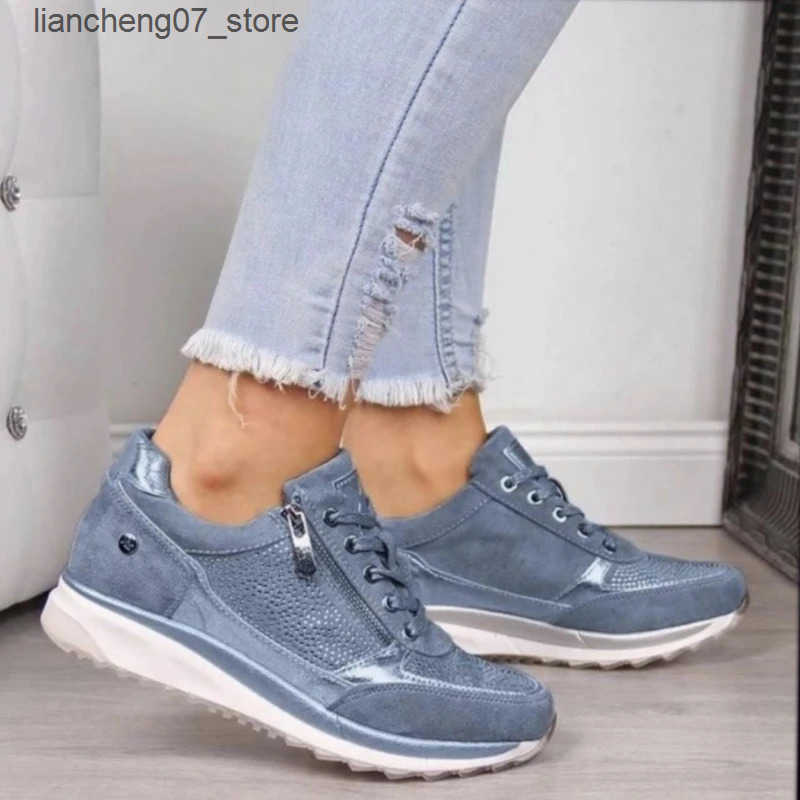 Women's Casual Wedge Sneakers with Zipper & hot Lace-Up - Comfortable Flat Vulcanized Shoes