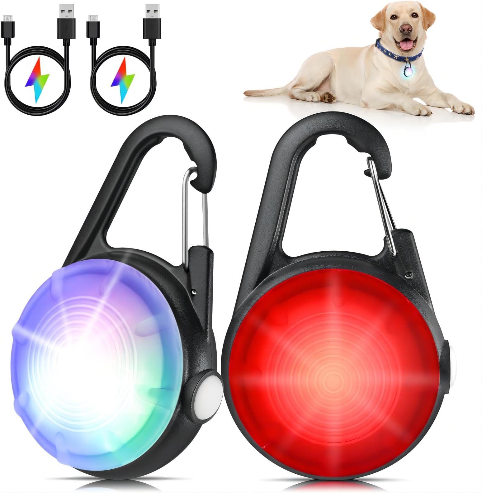 HIFORT 2 Packs 4 Modes Collar Nighttime Clip on, High Capacity USB Rechargeable Light, IP68 Waterproof Dog Lights for Night Walking, Climbing, Camping