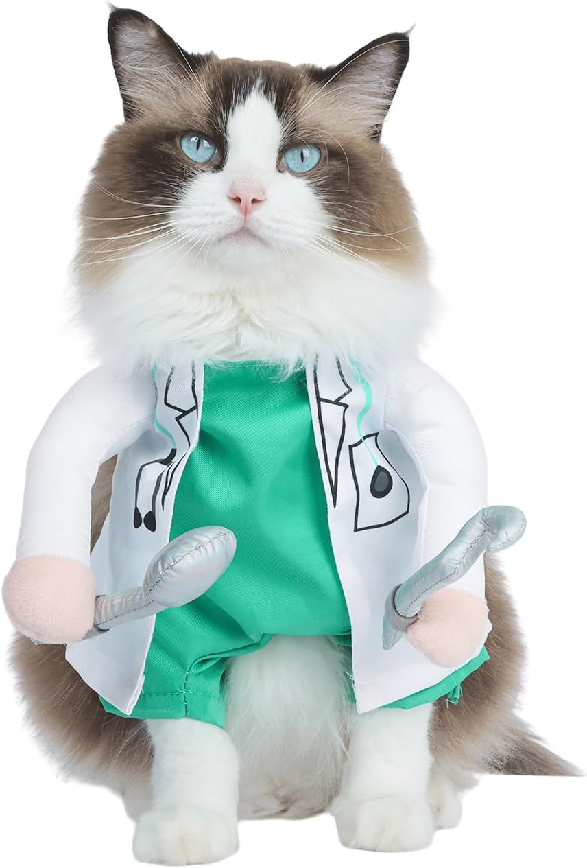 DELIFUR Halloween Dentist - Pet Dress Up Costume Funny Apparel Uniform Adjustable Doctor Cosplay Outfit for Medium Dog