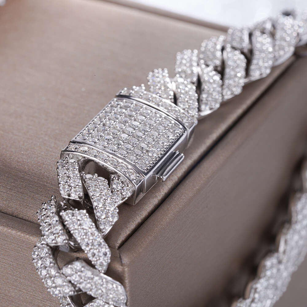 8 Inches Moissanite Gemstone Couple Bangles Cuban Link Bracelets S925 Silver Chain