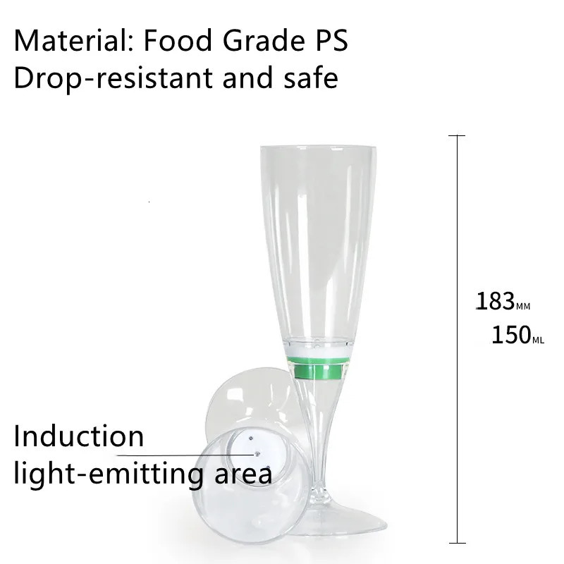 6pcs LED Luminous Creative Wine Glass Champagne Glass Plastic High Foot Wine Cocktail Glass Banquet Wedding Decoration 241126