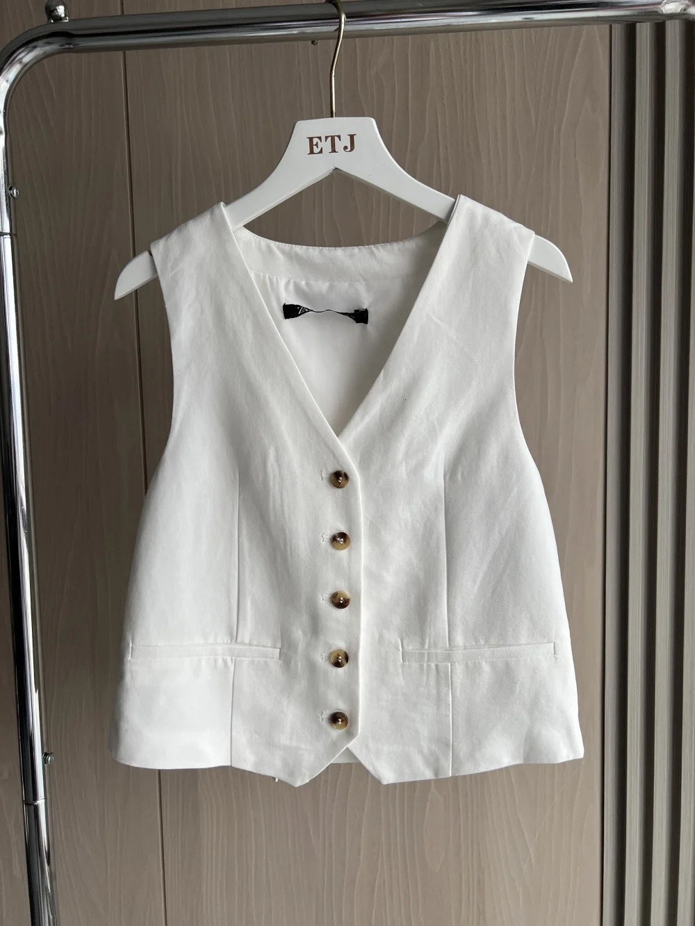 Pure and linen vest traf autumn white premium button pure cotton blended womens casual suit 241126