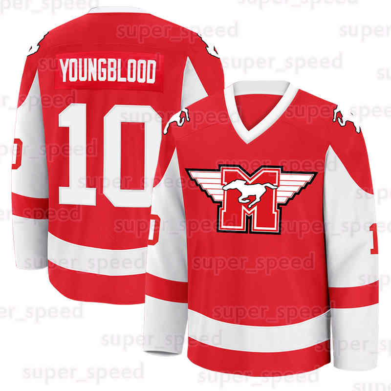 10 Dean Youngblood Ice Hockey Jerseys Movie Hamiltons Mustangs Jersey Stitch Light V-Neck USA America Red White Shirt Sport Uniform for Mens Adult