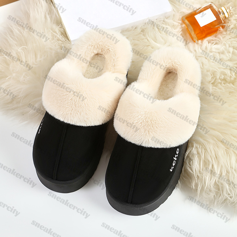 Free Shipping Womens winter fur slippers fashion casual slip-on boot women comfort booties brown beige black classic slipper designer shoes flats plus