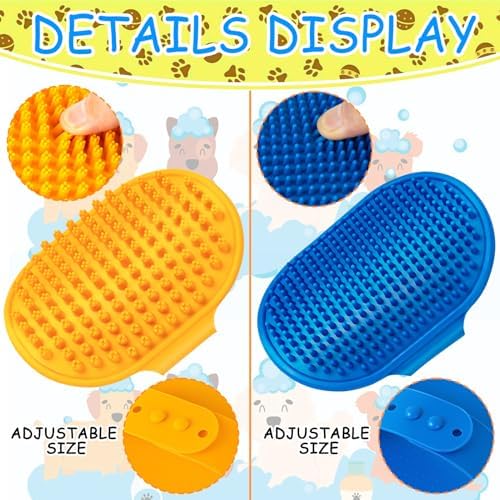 Ponpon 3PCS Dog Bath Brush with 4Pcs Dog Toothbrush, Dog Scrubber for Bath, Dog Shampoo brush with Adjustable Ring Handle, Dog Shower Brush for Long S