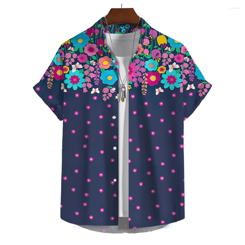 Men's Casual Shirts Short Button Retro Shirt With Prin Summer Hawaiian Clothing Men Clothes Harajuku Vintage Floral Blouse Designer