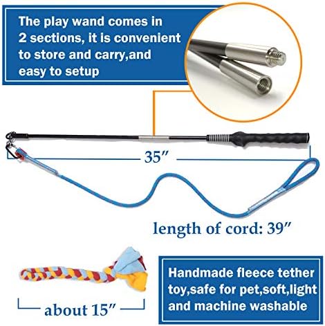 Interactive Flirt Pole Chase and Tug of War,Durable Teaser Wand with Pet Fleece Rope Tether Lure Toy to Outdoor Exercise & Training for Small Medium L