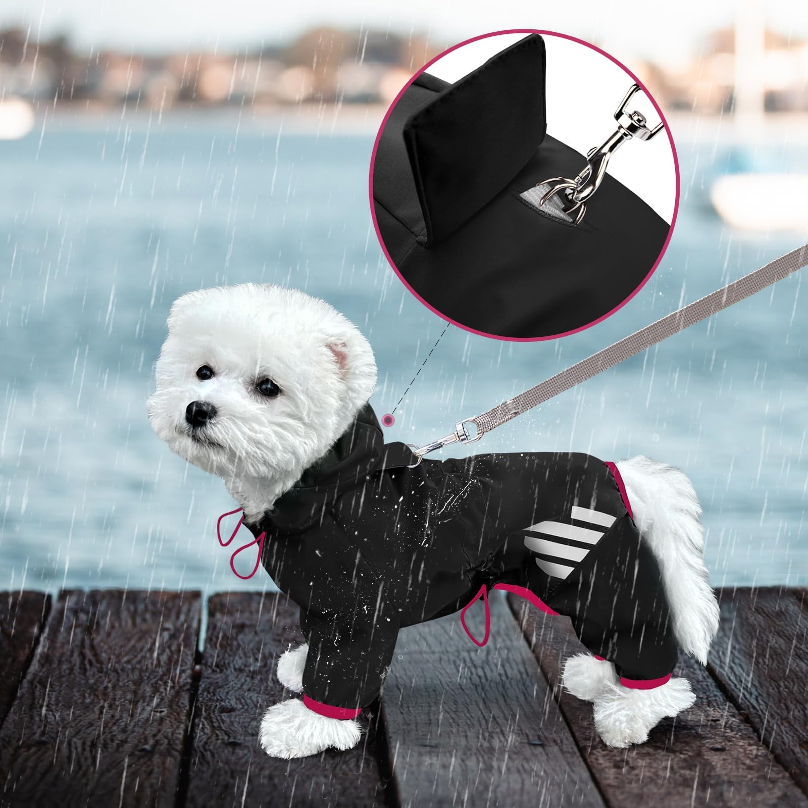 Raincoat, Waterproof et Hood, Dog Rain Coat with Leash Hole, Reflective Strap for Small Medium Dogs, Lightweight Puppy Clothes(,S