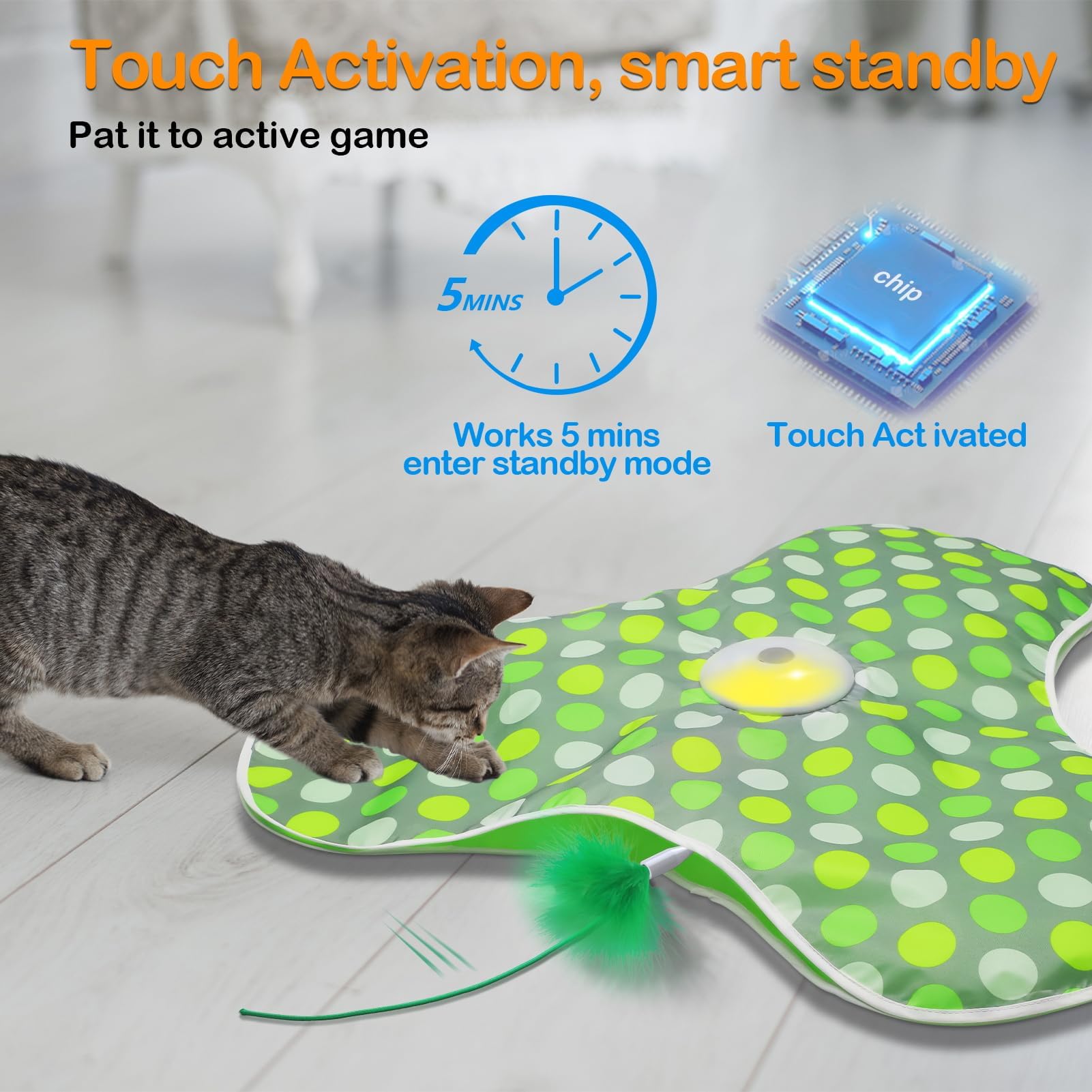umosis Interactive Cat Toys Rechargeable,Moving Concealed Feathers,Real Mouse Squeaky,Touch Activated Cat Kitten Toy Cat Exercise Toys for Indoor Bore