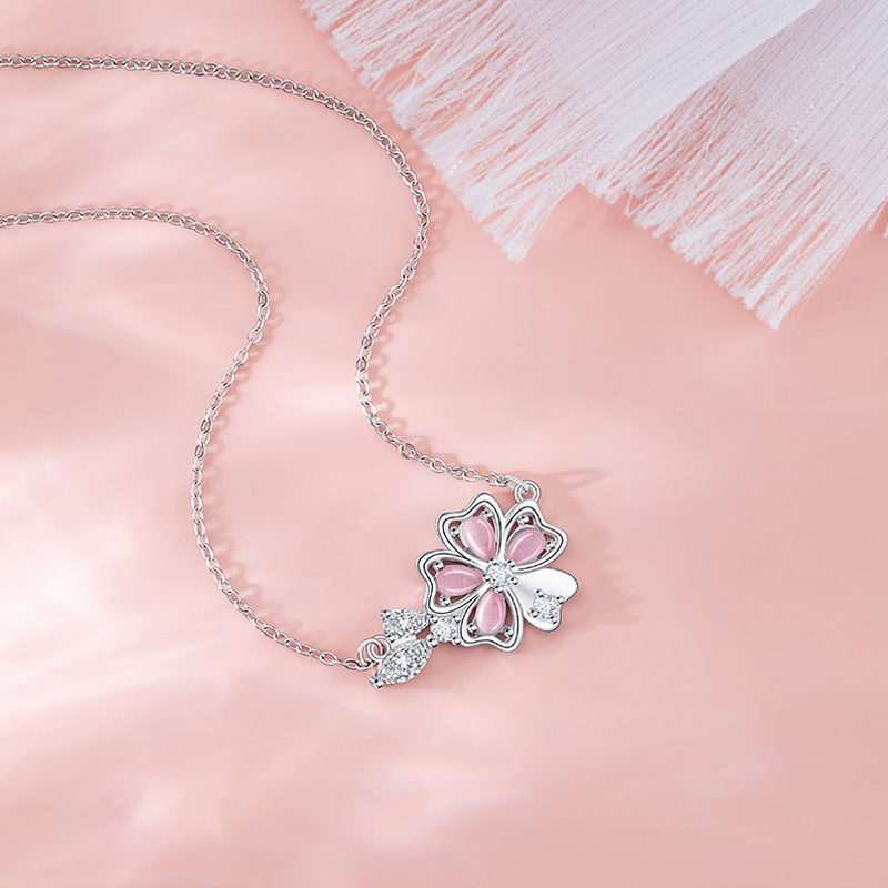 Unique Design Forest Style Cat Eye Crystal Flower Charm Necklace for Ladies - Office Wear Ready