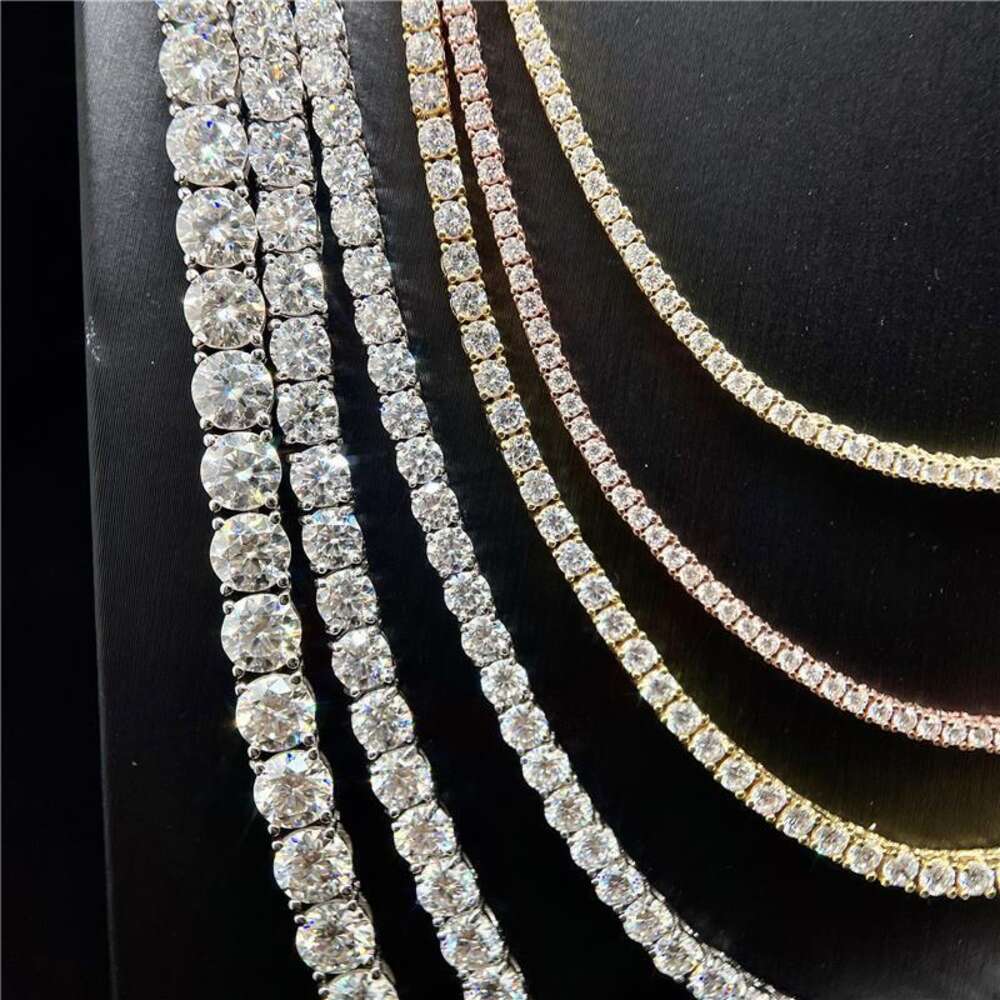 Finest Jewelry Necklace Bling Width 3mm 18k Real White Gold Round Moissanite Diamonds Tennis Chains