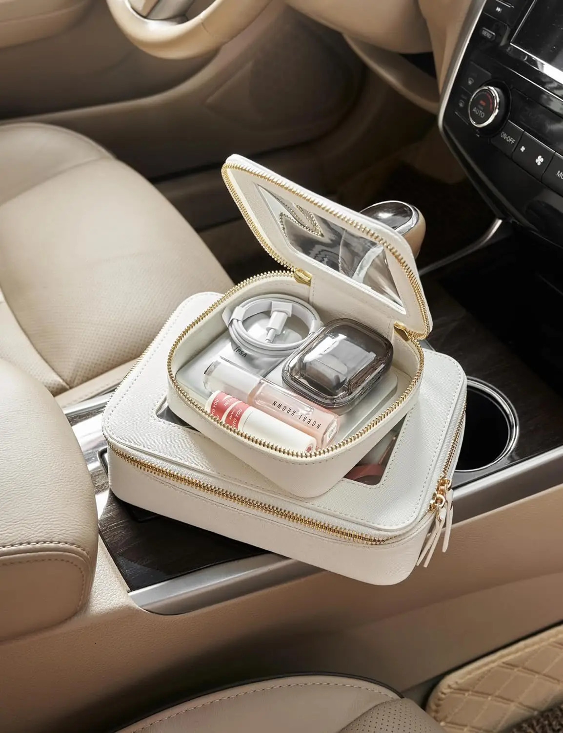 Mini Clear Makeup Bag Pu Saffiano Vegan Faux Leather Cute Small Visible Window Storage Lipsticks Cosmetics Case For Purse 241127