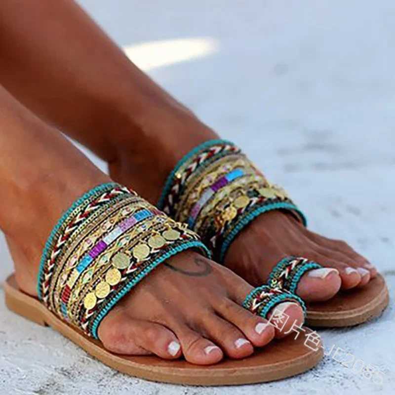 Womens Sandals Summer Greek Style Bohemian Folk Custom Womens Flat Shoes Casual Breathable Comfortable Beach Womens SlippersXJ250407