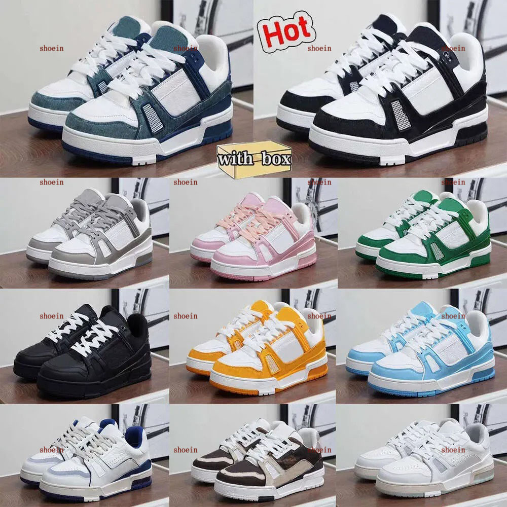 Mens Designer Shoes Embossed Trainer Sneaker White Black Sky Blue Green Pink Red Luxurys Casual Sneakers Low Platform Denim Trainers Size 36-45