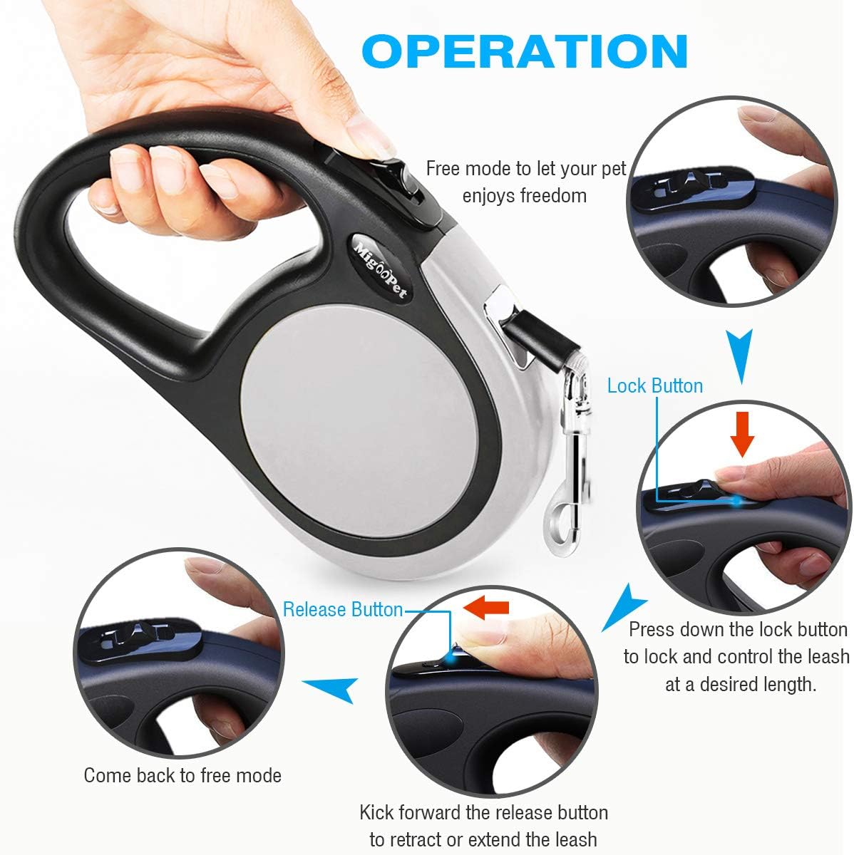 Heavy Duty Retractable Dog Leash-16ft Strong & Durable Walking Leash for S L Dogs up to 45/115 lbs, Upgraded Lock System, Non Slip Grip, Tangle Free