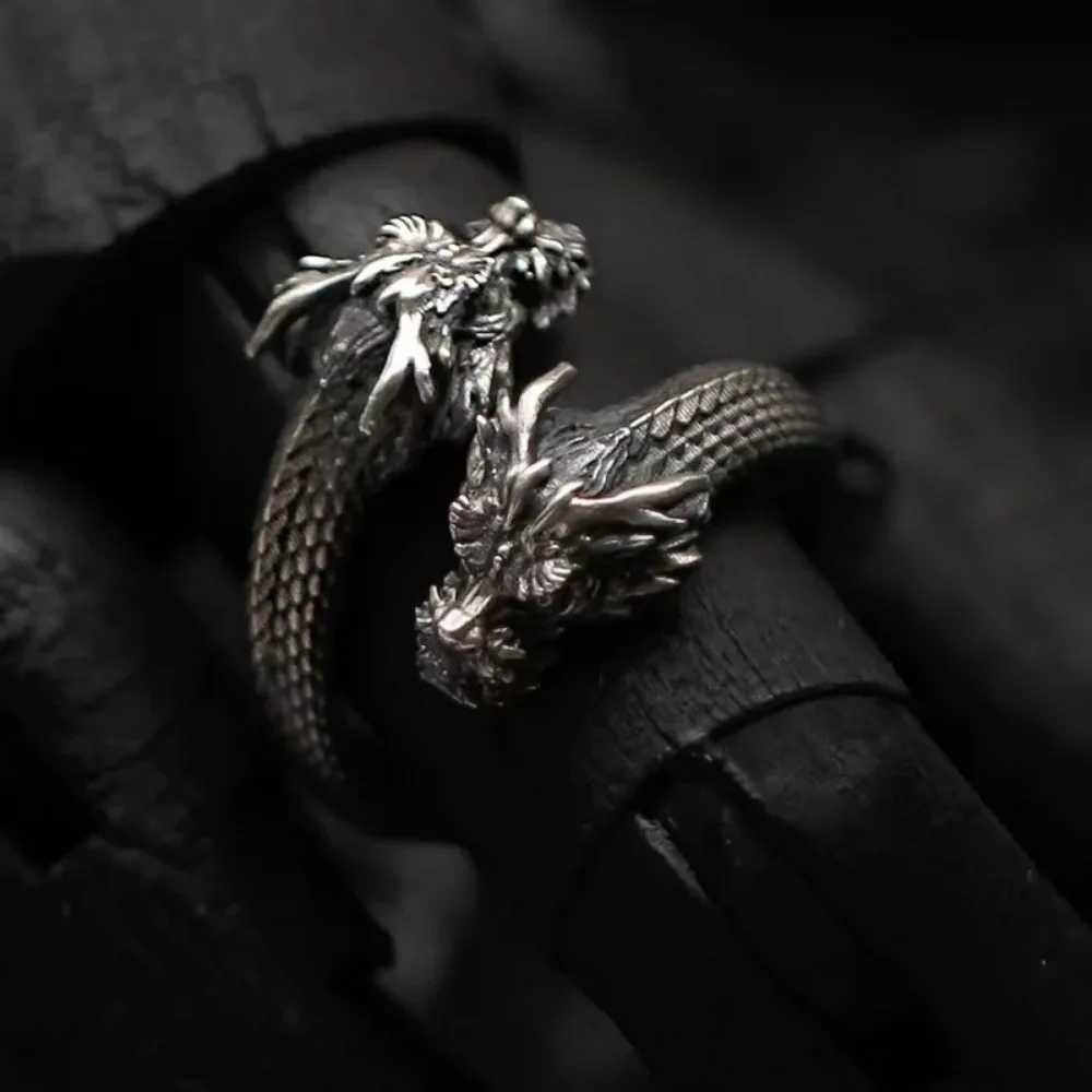 New Personalized Retro Domineering Trend Two-headed Dragon Ring Men Women Punk Adjustable Ring Hip Hop Rock Simple AccoriesXJ241127