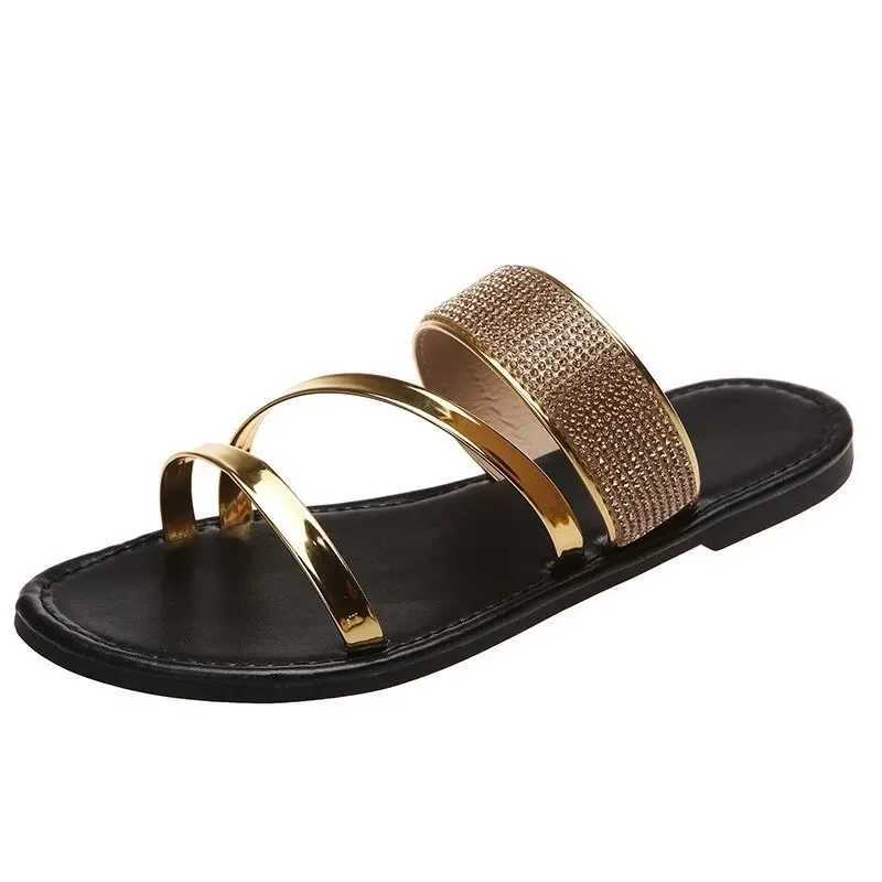 Summer womens flat shoes sparkling Rhine slides fashionable womens beaches sparkling casual shoesXJ250326
