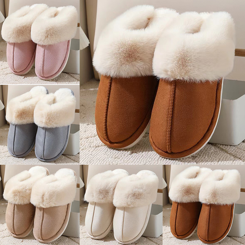 Free Shipping winter flat fur slippers men women designer shoes tan khaki beige pink Grey flats slip-on slipper comfort plush slides outdoor fashion c