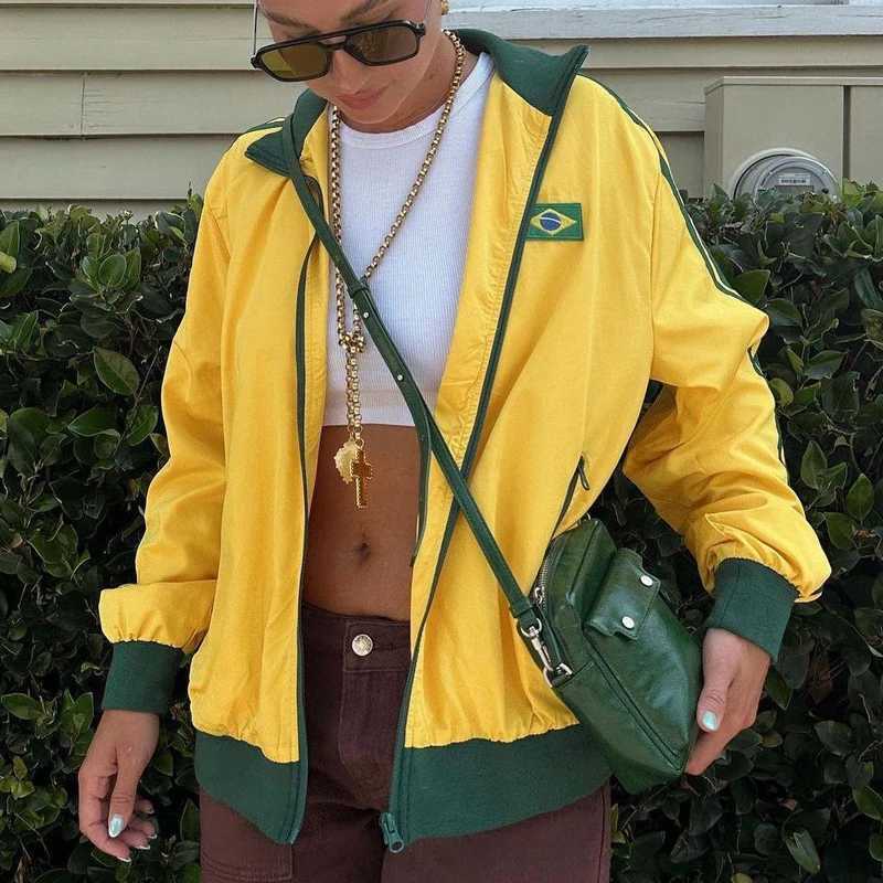Turtleneck Full Zip Up Brazil Hoodies Y2k Gothic Hip Hop Long Slve Sweatshirt Harajuku Strt Oversize Women Men Grunge JacketC241126