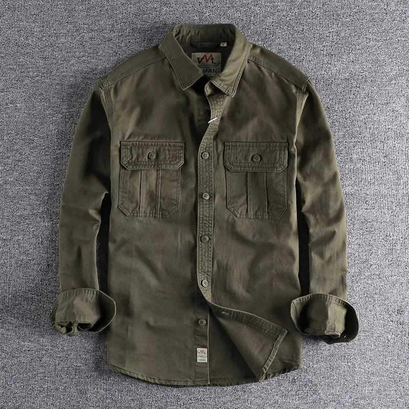 Safari style mens shirt top pure cotton workwear multi pocket shirt simple washing old version mens long sleeved jacket W241127