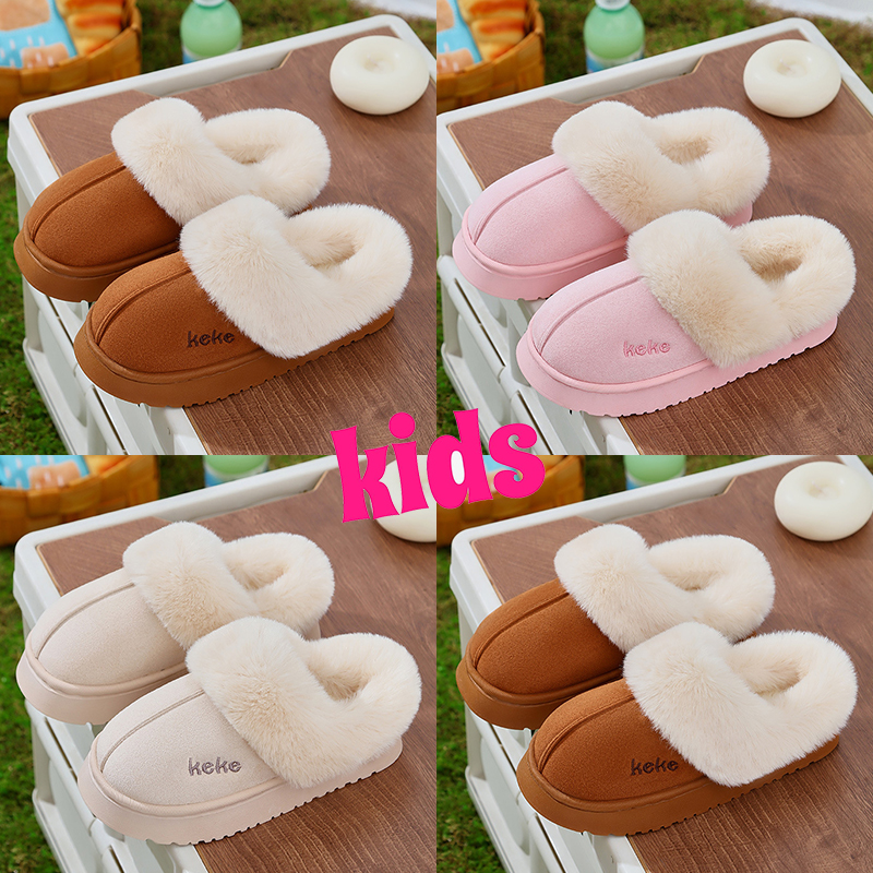 Free Shipping kids winter Fur Slippers Cream pink brown designer boots slip-on kid shoes platform men women mini slipper conform snow boot outdoor boo