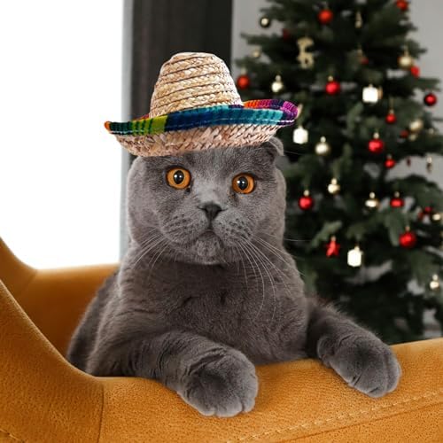 AWOCAN Straw Hat Funny Mexican Sombrero Cap Party Decorations Cinco De Mayo Pet Hats for Small Pets/Puppy/Cat