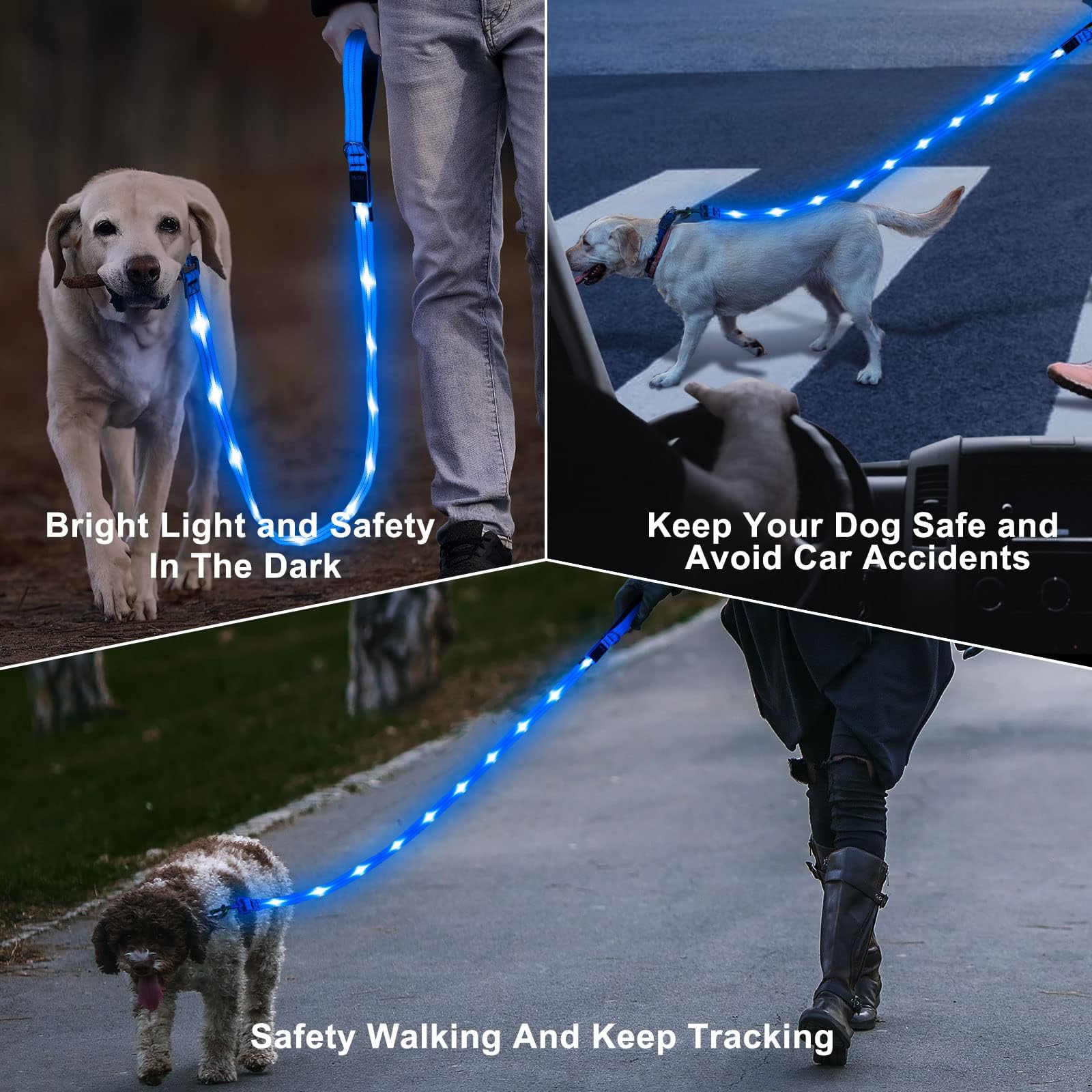 Blinlit Led Leash, Ft Light Up Rechargeable Waterproof, Nylon Reflective Leashes with Padded Handle Night Walking, Safety Glow in The Dark Dog Leash f