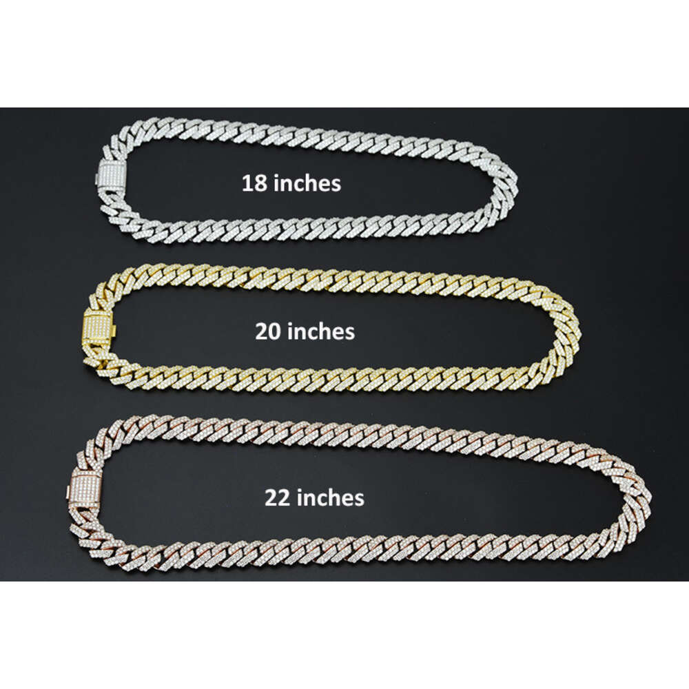 Moissanite Diamond Cuban Link Chain Gold Over Sterling Silver Men Women in White Yellow and Rose Gold Gift Box Necklaces Hiphop