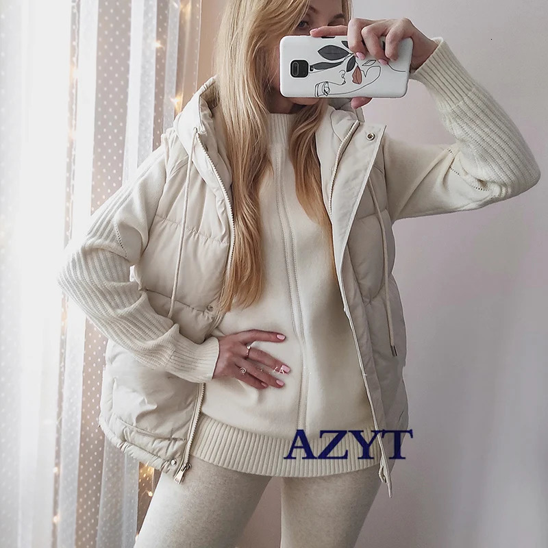 Winter warm vest womens fashionable hooded cotton vest casual winter sleeveless jacket womens coat 241126
