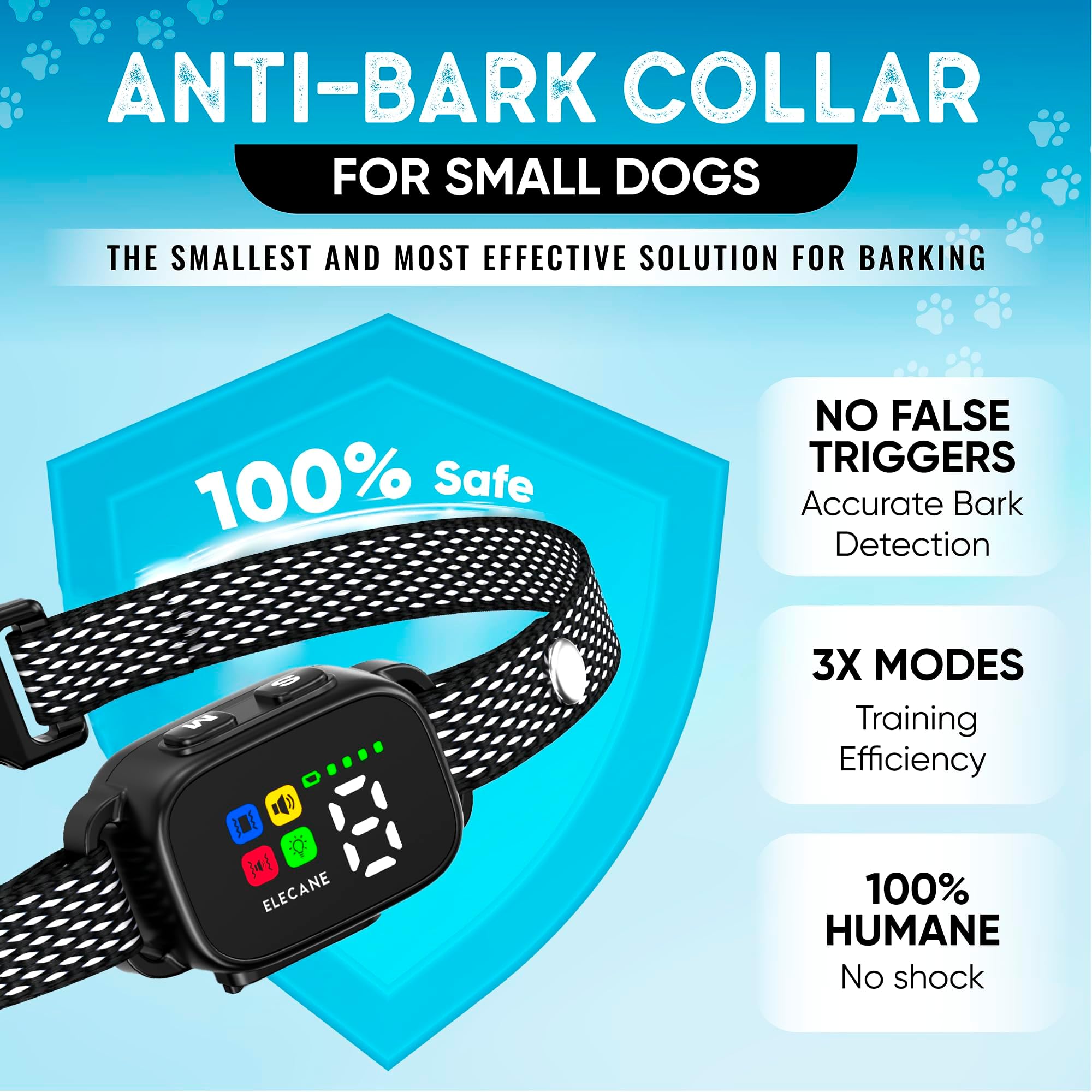 Extra Bark for Small Dogs 5-5 lbs Puppies No Shock Anti Barking Collar with 7 Sensitivity Levels and 3 Beep&Vibration Modes Humane Dog Training Device