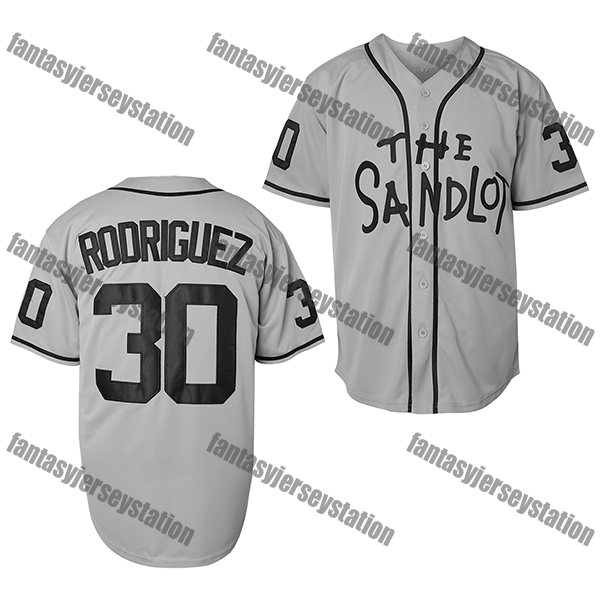 IN STOCK The Sandlot Baseball Jersey 30 Rodriguez Grey Embroidered Sports Shirt For Practice, Breathable Comfortable Fabric, Gifts For Son Dad Basebal