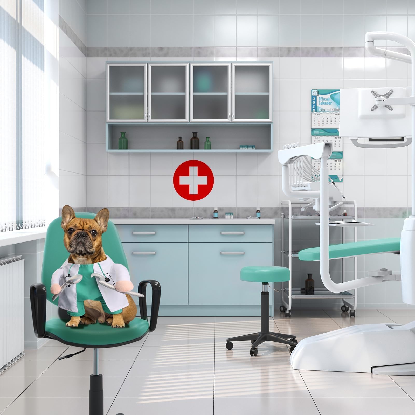 NACOCO Halloween Dog Doctor Costume - Pet Dentist Clothes Cat Funny Uniform Green Outfit Apparel Adjustable for Medium and Large Dogs(Green, S