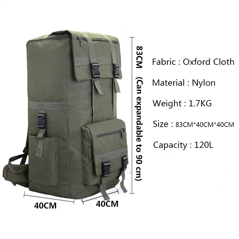 120L Large Capacity Military Tactical Backpack Outdoor Hiking Trekking Camping Travel Waterproof Knapsack Oxford Rucksack 80L 241127