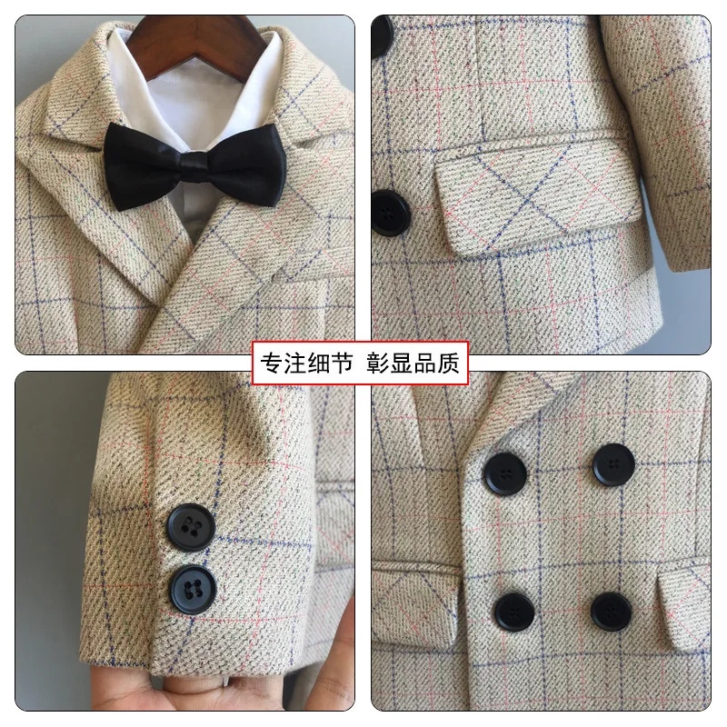Child Formal British Plaid Dress Suits Set Spring And Autumn Boys Birthday Party Wedding Piano Show Costume Kids Blazer Pants 241126