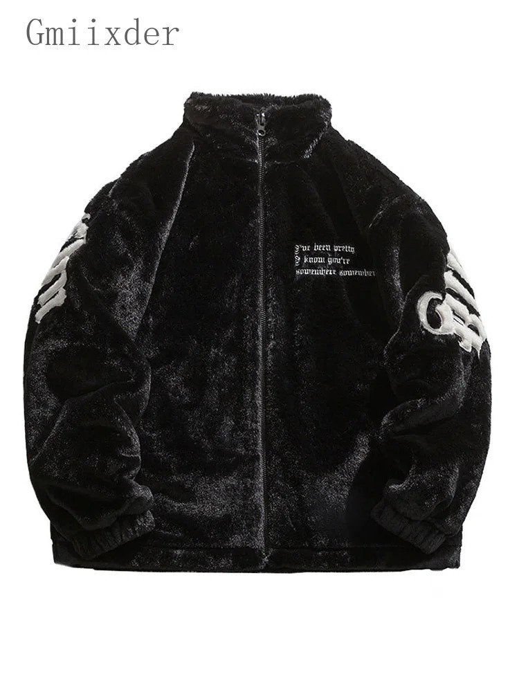 Gmiixder Mink Fur Standup Collar Embroidered Padded Jacket Men Winter Casual Thickened Coat Unisex Warm Streetwear 241112