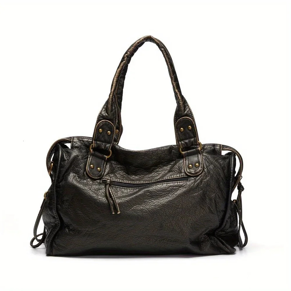 Soft leather retro shoulder bag messenger bag large capacity handbag Y2K motorcycle bag 241126