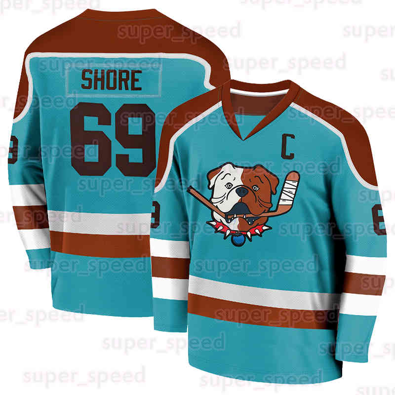 Blueberry Ice Hockey Jersey 69 Shore Shoresy Sudbury Bulldog Mens Adult Stitched Movie Jerseys Blue Black Friday C Patch Long sleeves Clothing