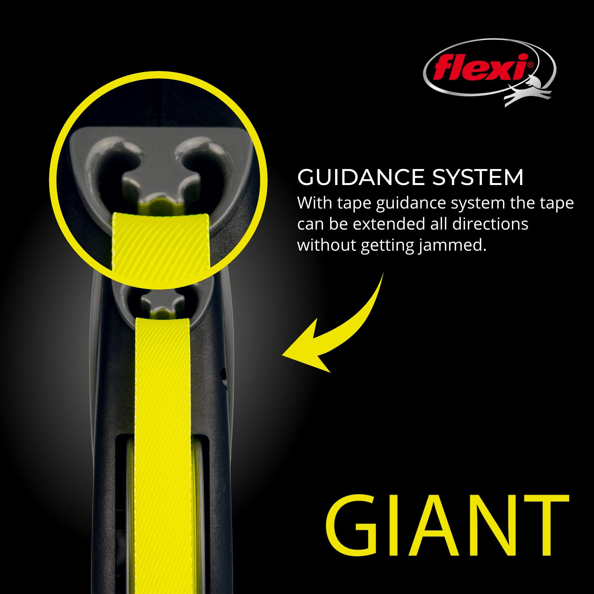 FLEXI USA Neon Retractable Dog (Tape), Ergonomic, Durable and Tangle Free Pet Walking Leash for Dogs Up to 110 lbs, 26 ft, Large, Black