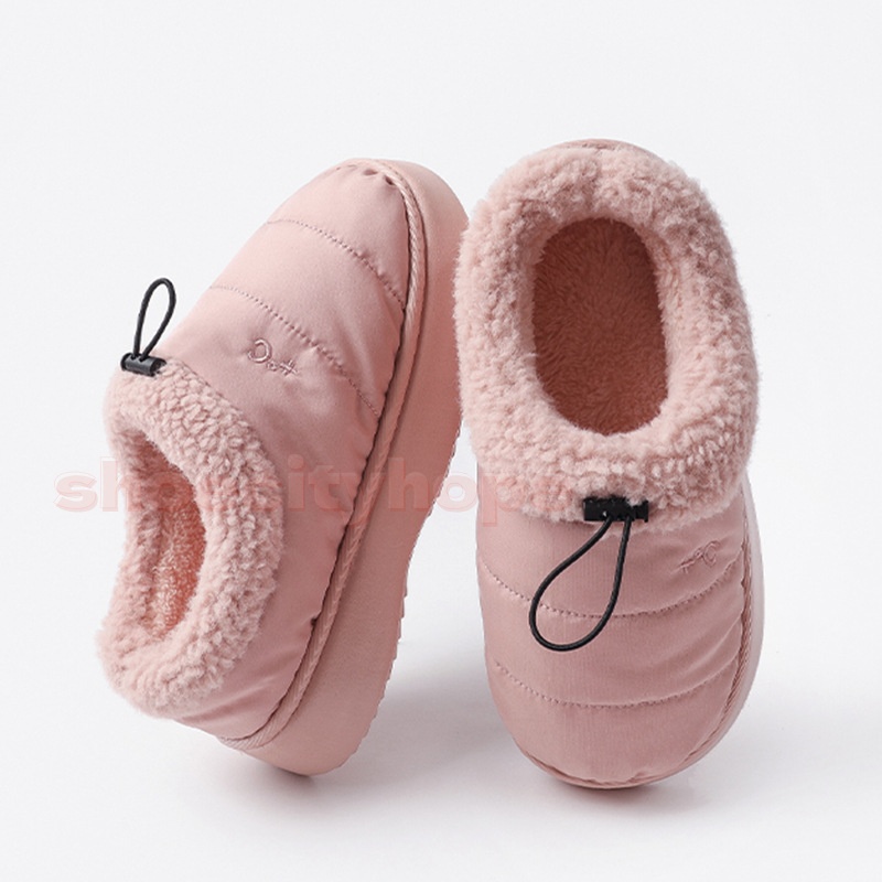 Winter Drawstring slipper mens Calfskin Fur Loafers Slippers white khaki grey brown pink green womens snow boots kids casual booties boy girls designe