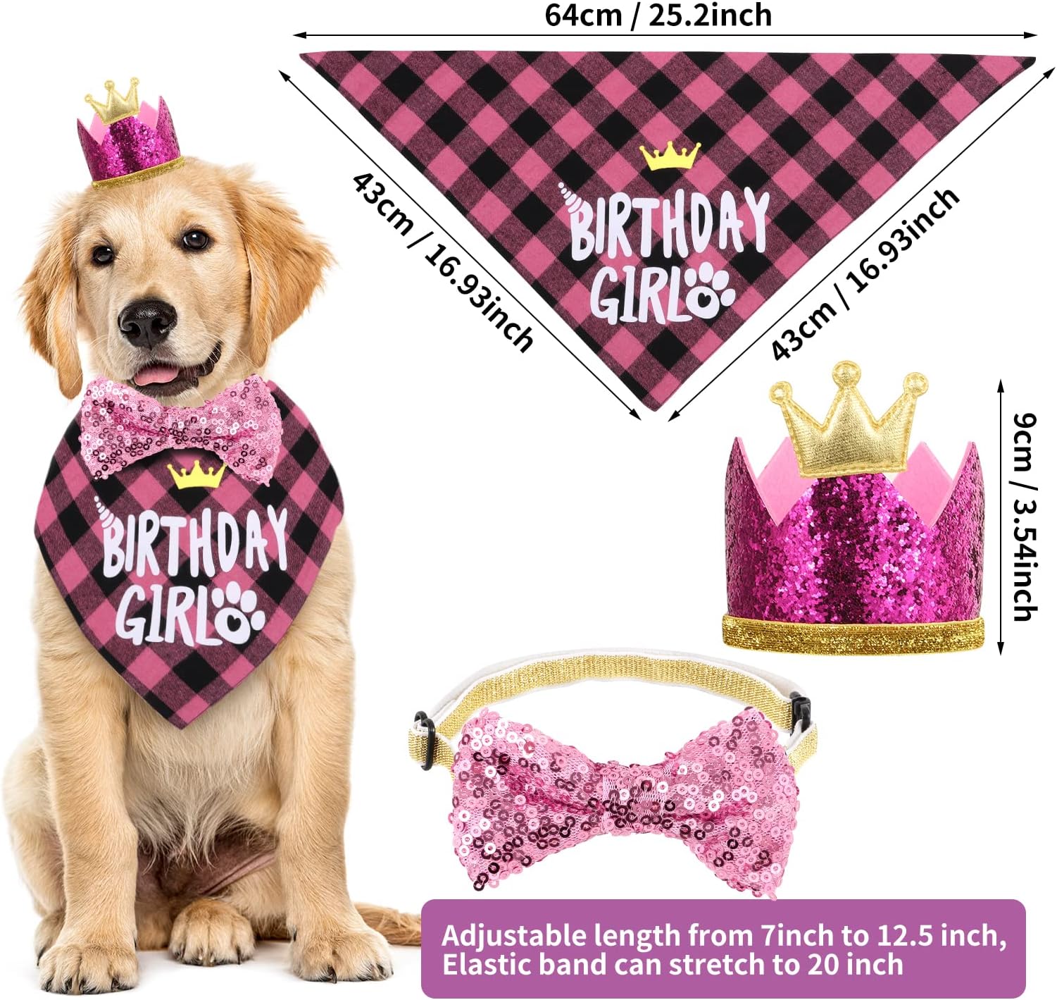 Selemoy Supplies, Hat Bandana Scarf with Cute Dog Bow Tie, Flag, Balloons for Small Medium Dogs Pets, Doggie Birthday Party Supplies Decorations