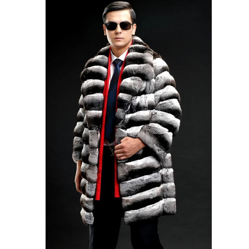 Mens fur coat mink midlength winter clothes zebra print fashion casual 241112