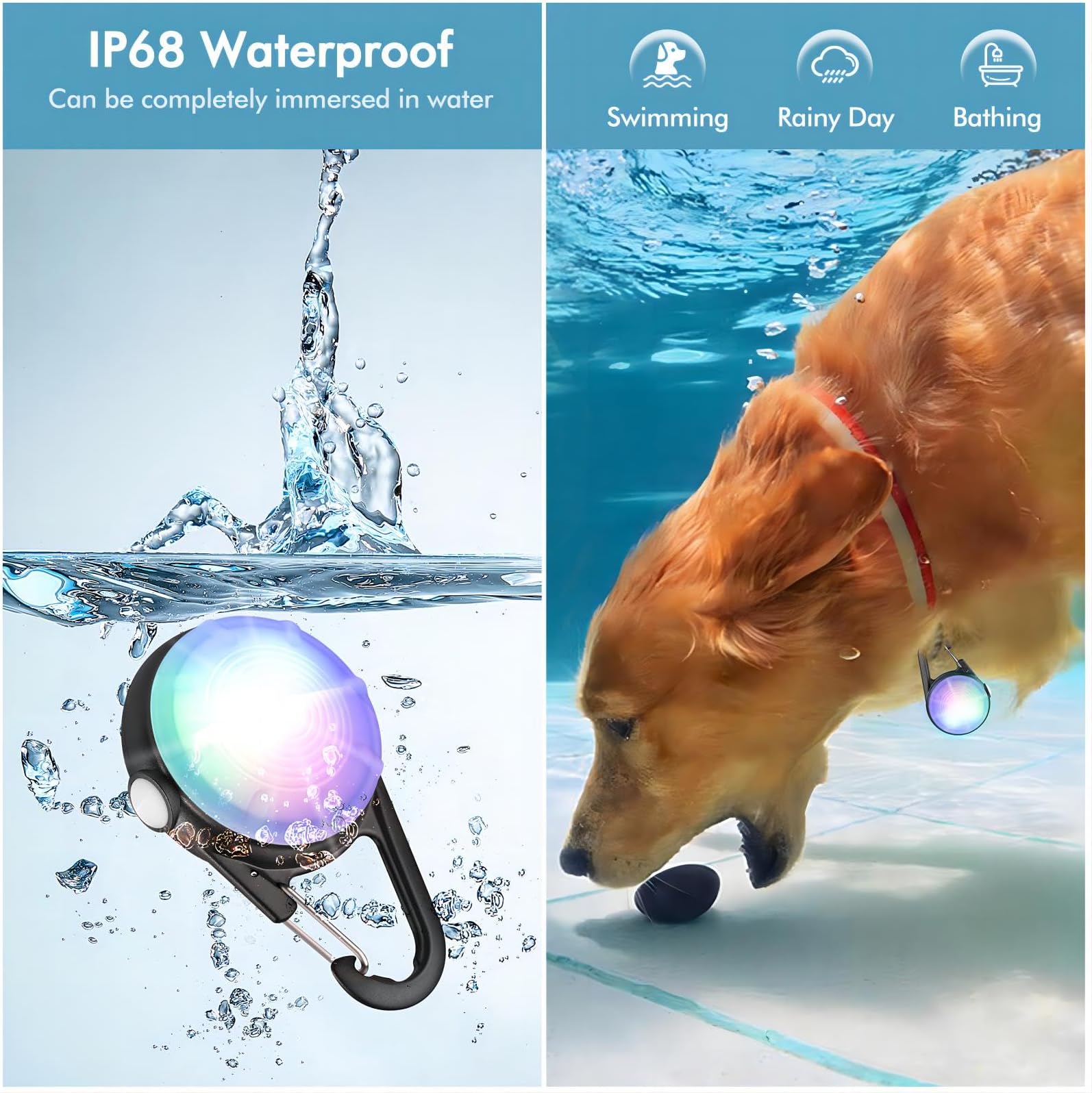 HIFORT 2 Packs 4 Modes Collar Nighttime Clip on, High Capacity USB Rechargeable Light, IP68 Waterproof Dog Lights for Night Walking, Climbing, Camping