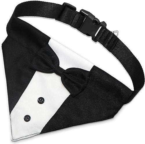 GOYOSWA Suit Wedding Bandana Collar with Bow Tie, Adjustable Tux Formal Dog Costumes, Engagement Birthday Tuxedo for Extra Large Dogs Pets (X-Large: N