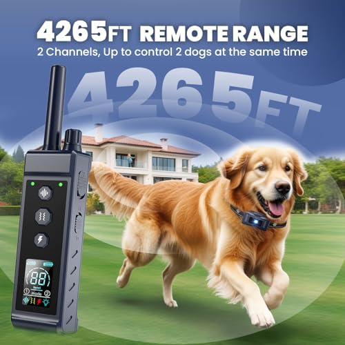 UPGRADED 4265FT Shock Remote Control Waterproof IP67 Training for Small Medium Large Dogs 8-150 Lbs Rechargeable Electric Dog E Beep Vibration Collar 